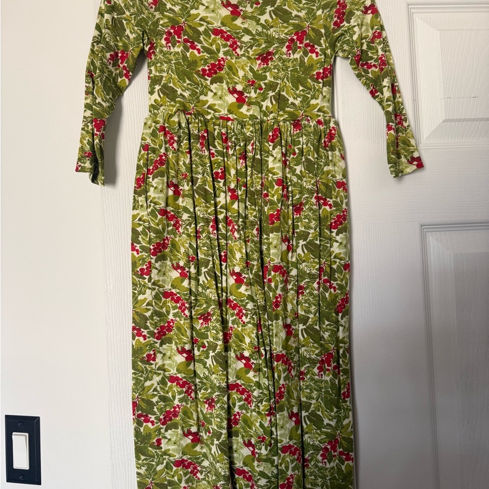 SweetHoney Long Sleeve Dress in Green and Red Floral